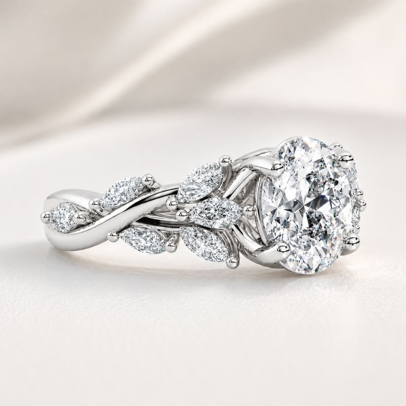 Verlobungsring aus Sterlingsilber mit ovalem Moissanit-Seitenstein (1 bis 6 Karat), inspiriert von der Natur-3
