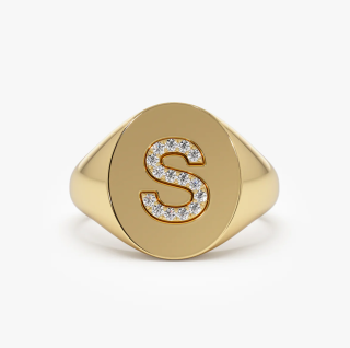 14K 0.1 CT Diamond Letter Signet Ring-3