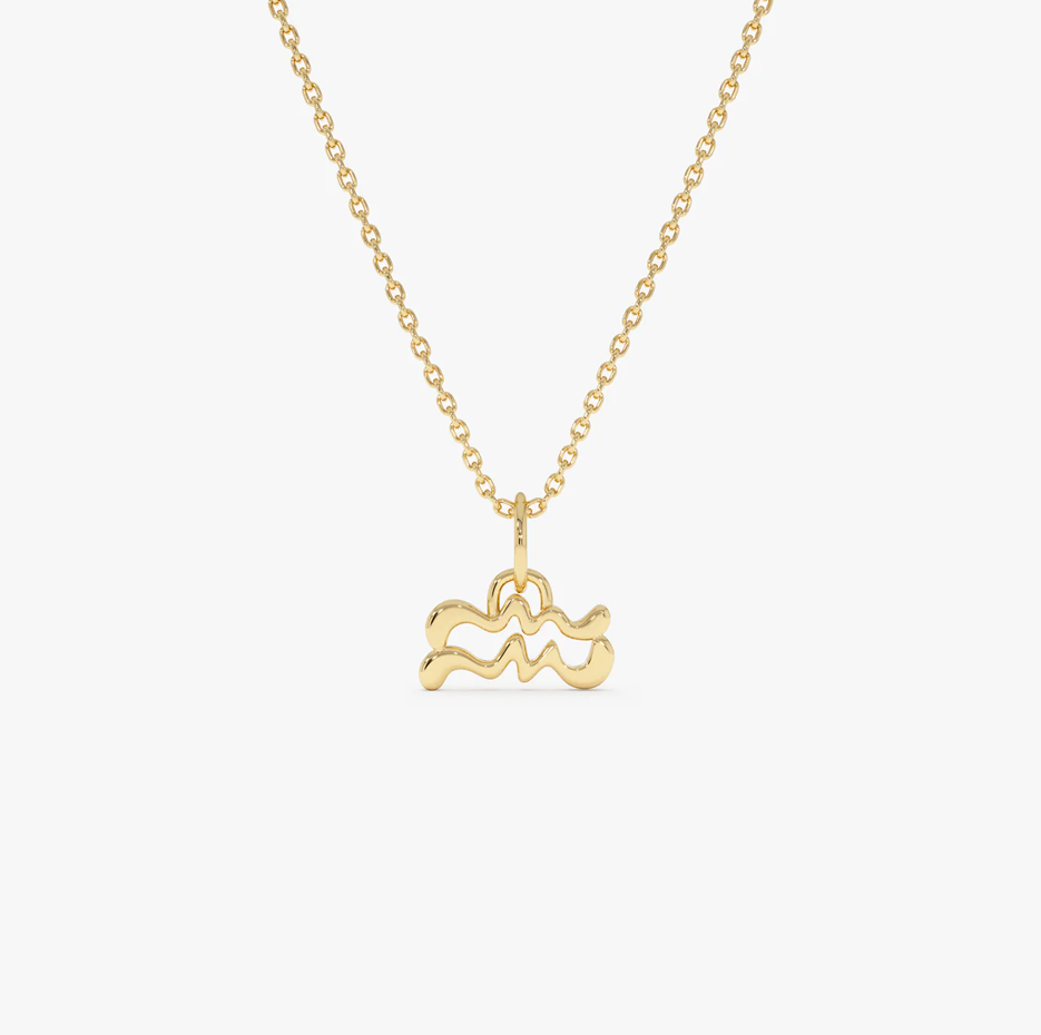 14K Aquarius Zodiac Charm Necklace-1