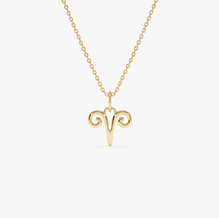 14K Aries Zodiac Charm Necklace-1