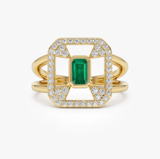 Bague Art déco 14 carats avec halo de diamants et émeraude de 0,7 ct et 0,3 ct-5