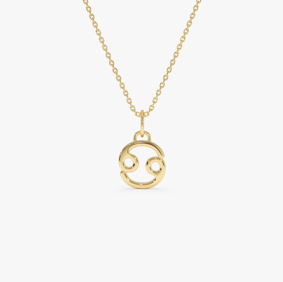 14K Cancer Zodiac Charm Necklace-1