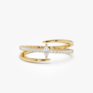 14K Double Band Marquise Diamond Ring with Pavé Accents-9