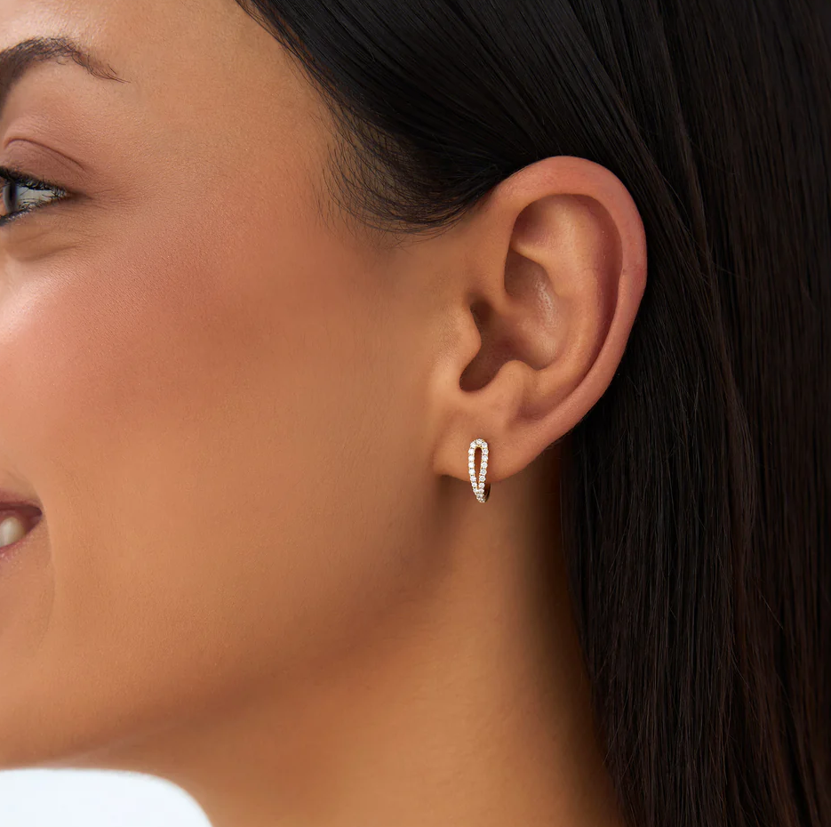 10K Double Mini Diamond Hoop Earrings-2