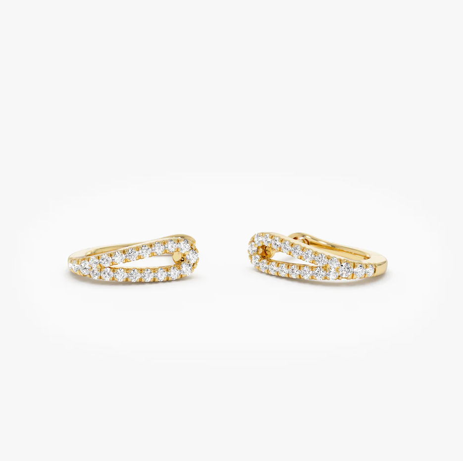 10K Double Mini Diamond Hoop Earrings-3