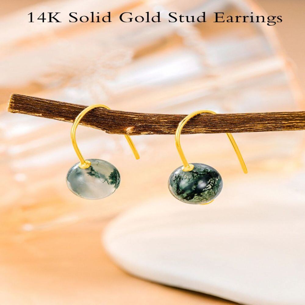 10K Earring with Moss Agate Drop Earrings as Gifts for Women-3