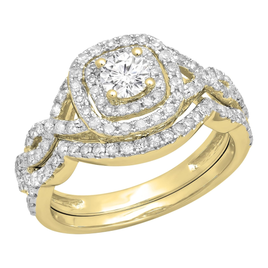 10K Gold 0.5 to 3CT.T.W Round Shaped Lab Created Diamond Couple Engagement Ring D Color VVS1 Clarity 3EX IGI Certified