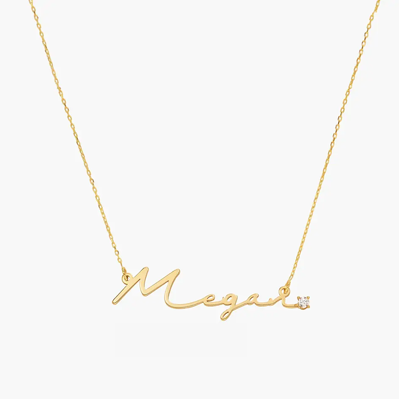 Sterling Silver with Yellow Gold Plated 0.05CT Lab Diamonds Personalized Classic Name Necklace-4