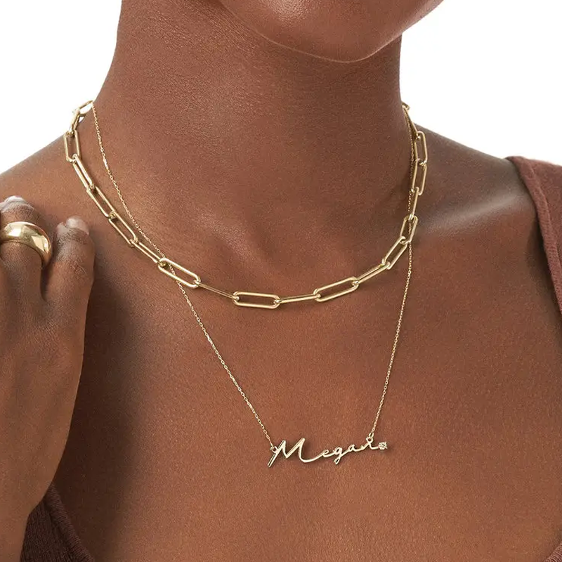 Sterling Silver with Yellow Gold Plated 0.05CT Lab Diamonds Personalized Classic Name Necklace-2