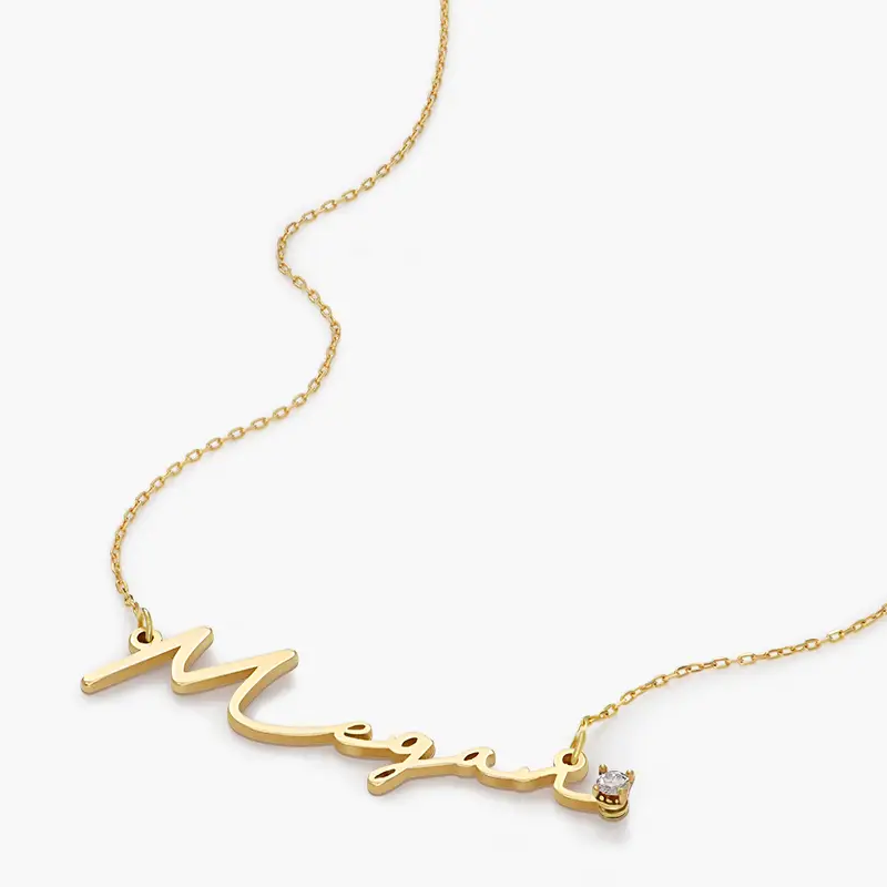 Sterling Silver with Yellow Gold Plated 0.05CT Lab Diamonds Personalized Classic Name Necklace-4