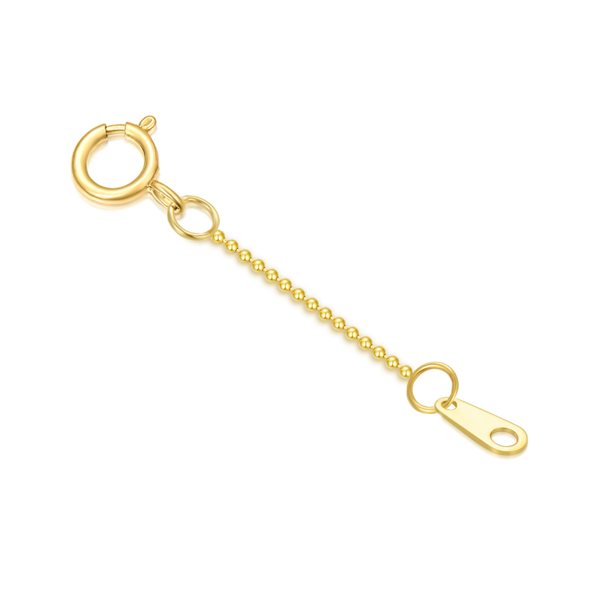 14K Gold 0.5Inch Bead Station Chain With Spring Buckle Extender Chain-1