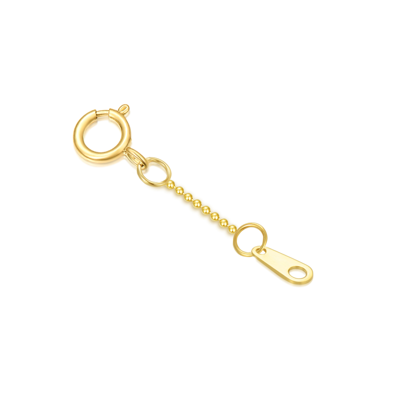 10K Gold 0.5Inch Bead Station Chain With Spring Buckle Extender Chain-2