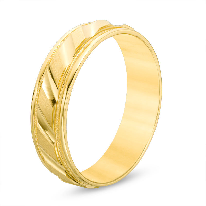 18K Gold 6.0mm Brushed Milgrain Slant Comfort Fit Custom Wedding Band for Men-3