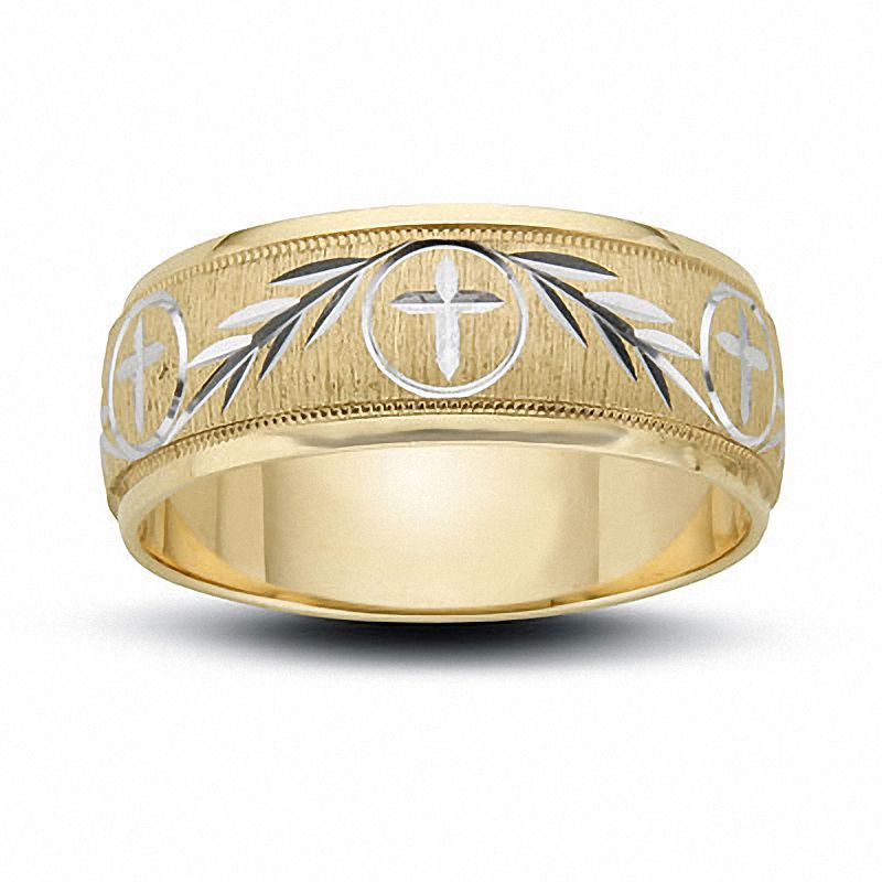 10K Gold 8.0mm Cross and Ivy Custom Engraved Wedding Band for Men-1