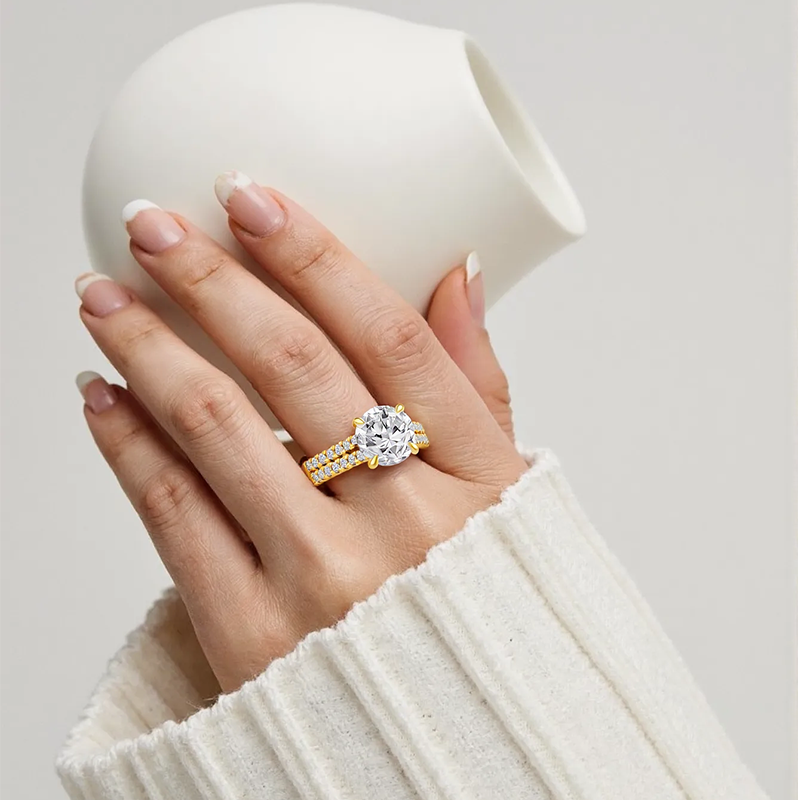 10K Gold 1 to 3.5 CT. T.W Round Cut Lab Created Diamond Engagement Ring D VVS1 Clarity 3EX IGI Certified-2