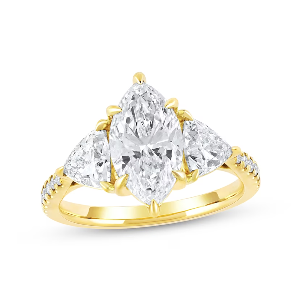 10K Gold 3.33 CT.T.W. Pear Cut Lab Created Diamond Three Stone Custom Engagement Ring D VVS1-VS1 IGI Certified-1