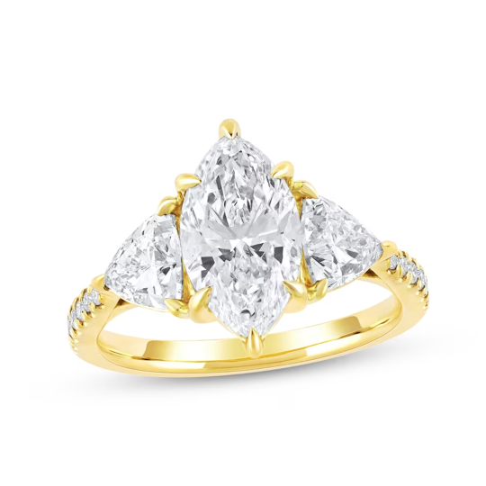 10K Gold 3-1/3 CT Pear Lab Created Diamond Custom Couple Engagement Ring D Color VVS1 Clarity 3EX IGI Certified