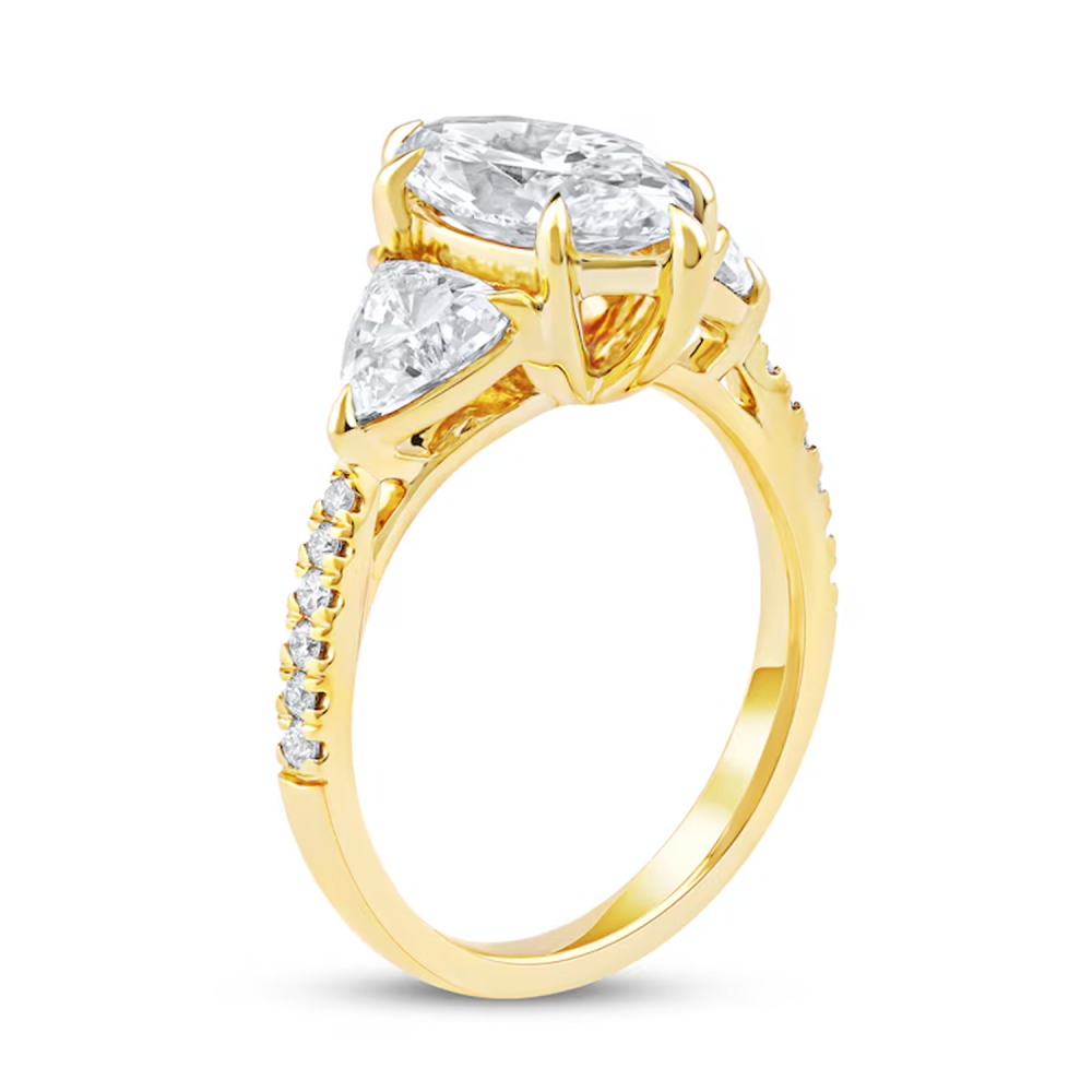 Anillo de compromiso personalizado de tres piedras con diamantes de talla pera, creado en laboratorio, en oro blanco de 10 quilates y 3,33 quilates de peso total, con certificación IGI.-4