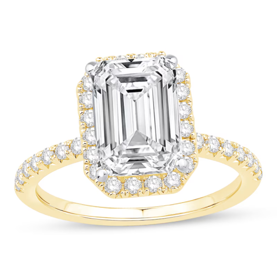 Bague de fiançailles en or 10 carats avec diamant taille émeraude de 3,5 ct et gravure personnalisée