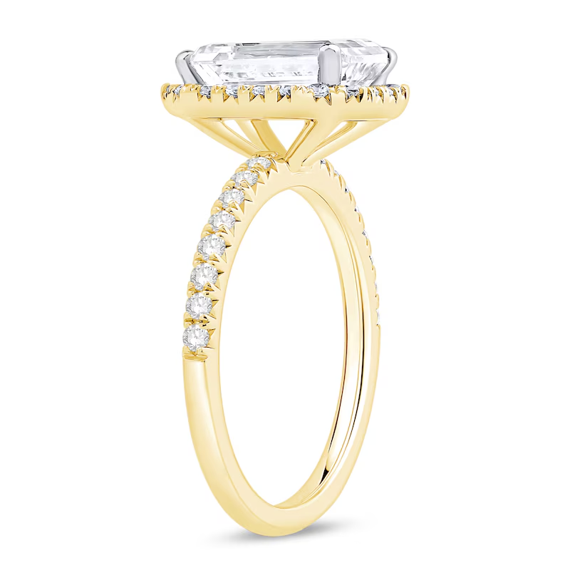 10K White Gold 1 to 3.5 CT.T.W. Emerald Lab Created Diamond Engraving Frame Engagement Ring IGI Certified-3