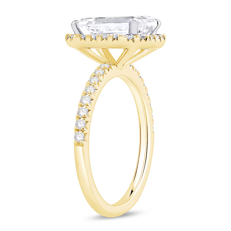 14K Gold 3-1/2 CT Emerald-Cut Lab Created Diamond Custom Engraving Frame Engagement Ring-3