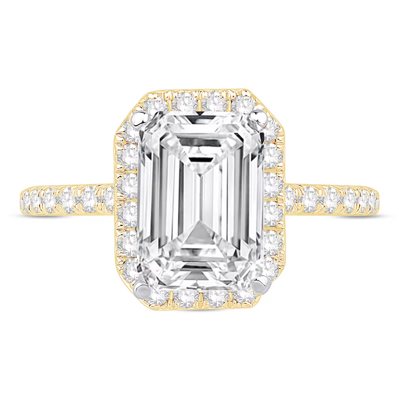 18K Gold 3-1/2 CT Emerald-Cut Lab Created Diamond Custom Engraving Frame Engagement Ring-4