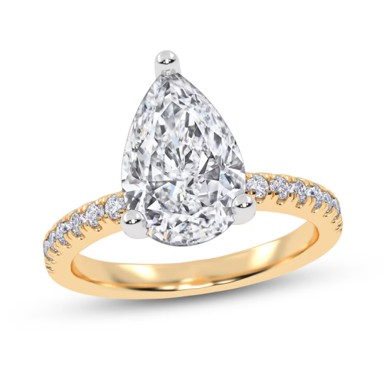 Bague de fiançailles pour couple en or 14 carats avec diamants créés en laboratoire de 2-1/4 ct et gravure personnalisée