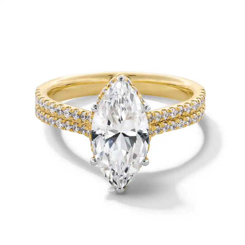 14K Gold 1 to 3.5 CT.T.W. Marquise Lab Created Diamond Double Row Shank Engagement Band D VVS1-VS1 IGI Certified-1