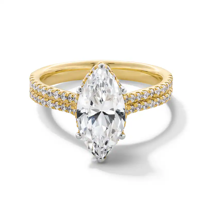 14K Gold 2-1/2 CT Marquise Shaped Lab Created Diamond Double Row Shank Engagement Ring-1