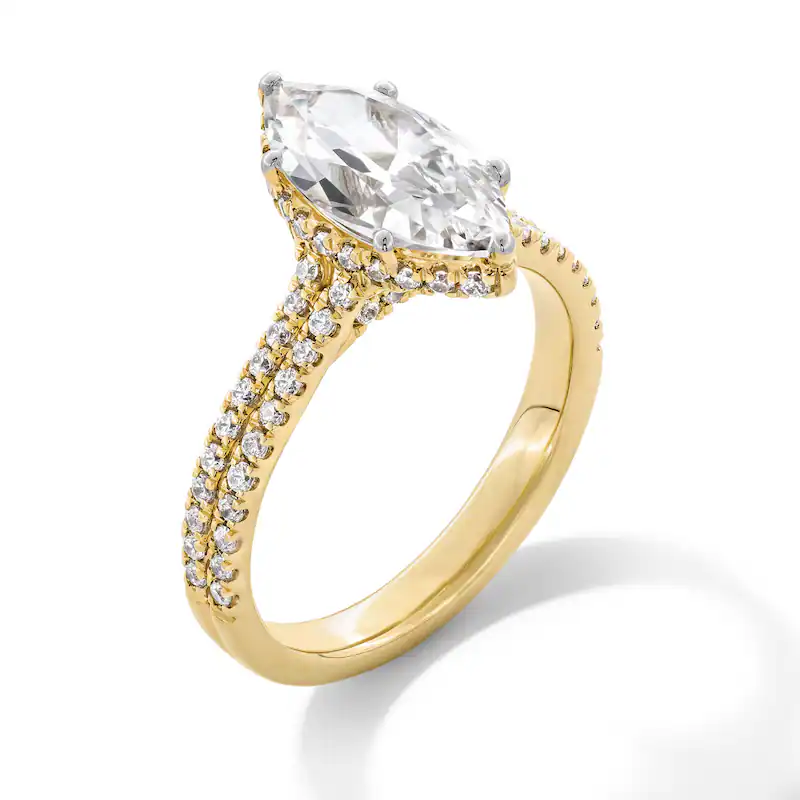 10K White Gold 1 to 3.5 CT.T.W. Marquise Lab Created Diamond Double Row Shank Engagement Band D VVS1-VS1 IGI Certified-3