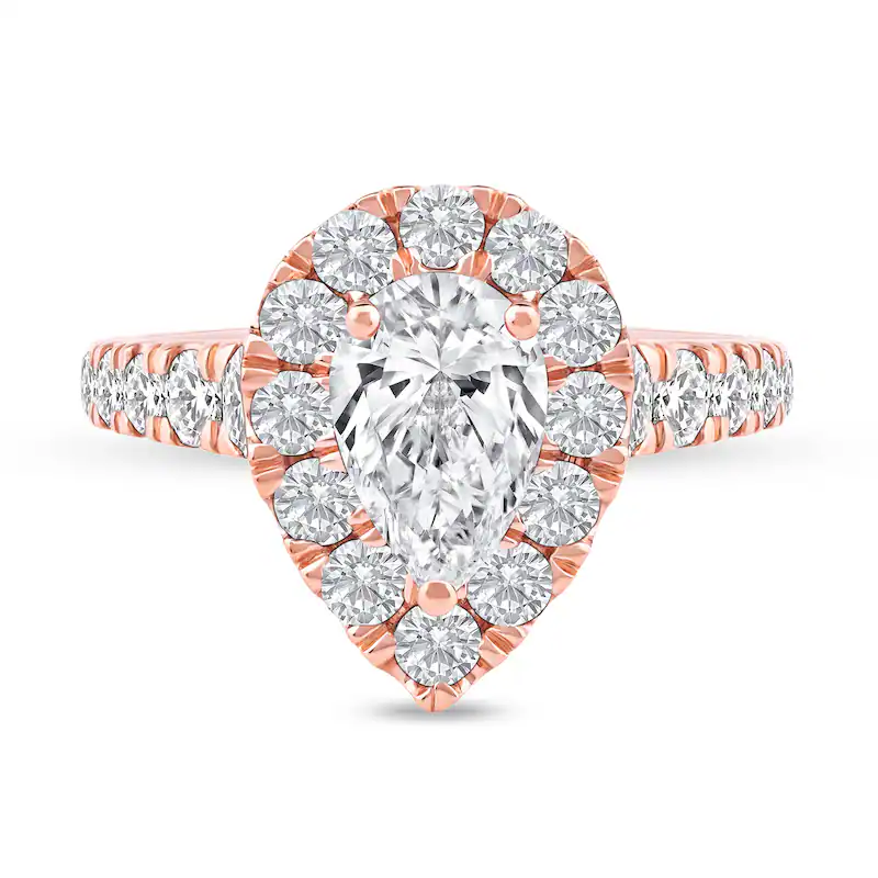 Bague de fiançailles personnalisée pour couple en or 14 carats, sertie d'un diamant en forme de poire de 2,5 carats-4