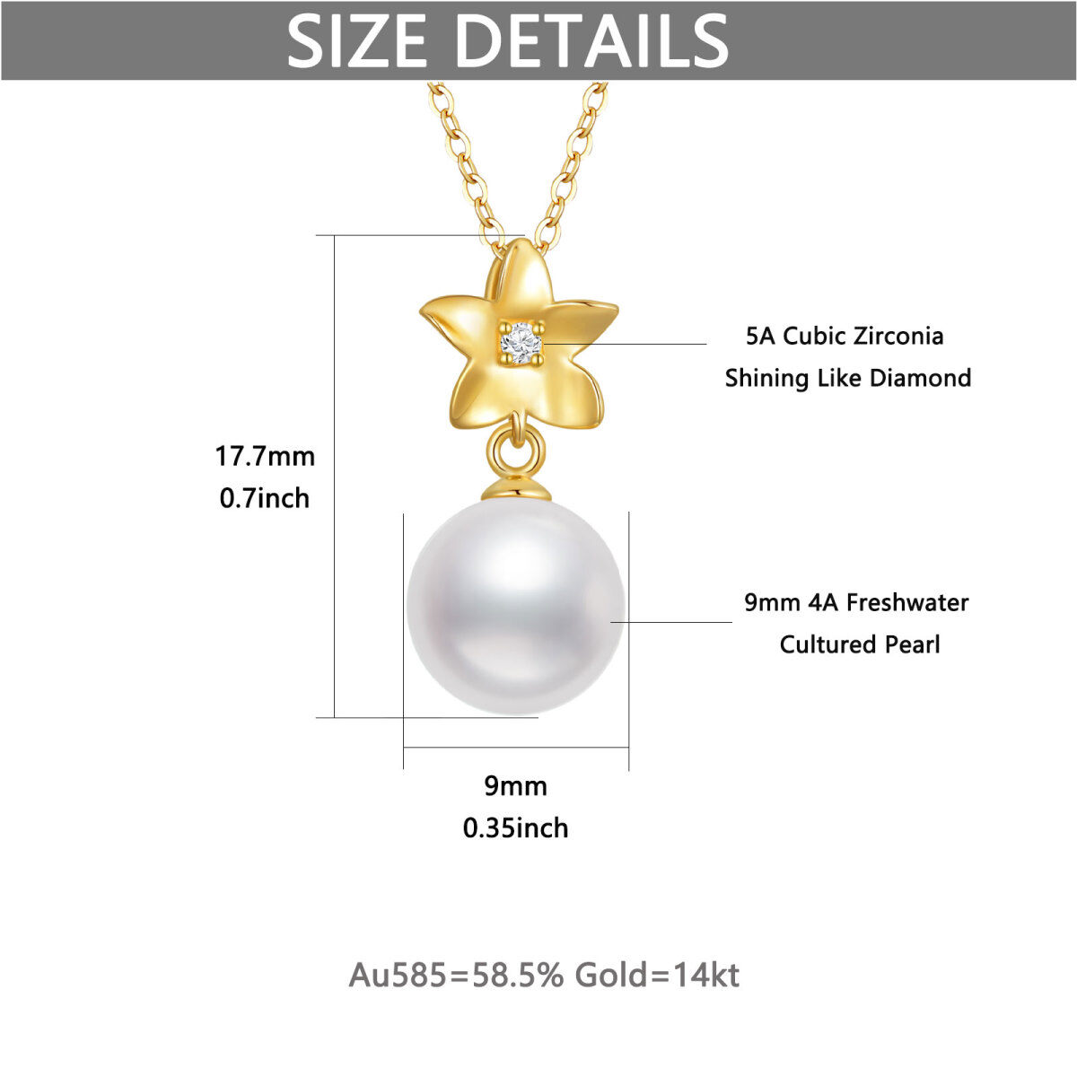 Collier en or 14K 16 ''1'' 1 ''Extender Inches Circular Shaped Pearl Strand-5