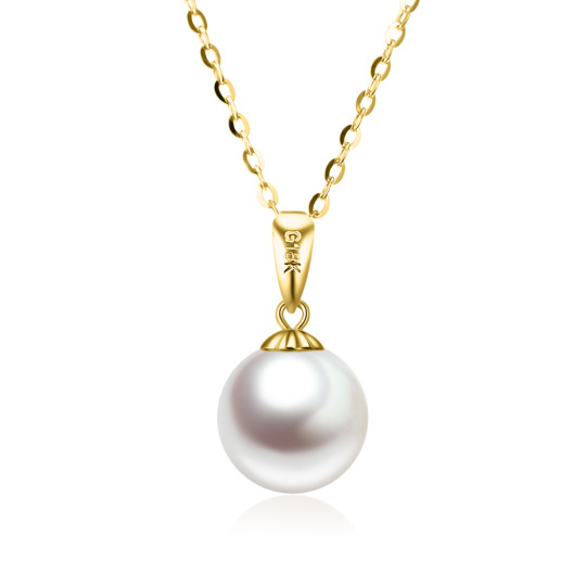 14K Yellow Gold Extender Circular Pearl Strand Necklace For Women