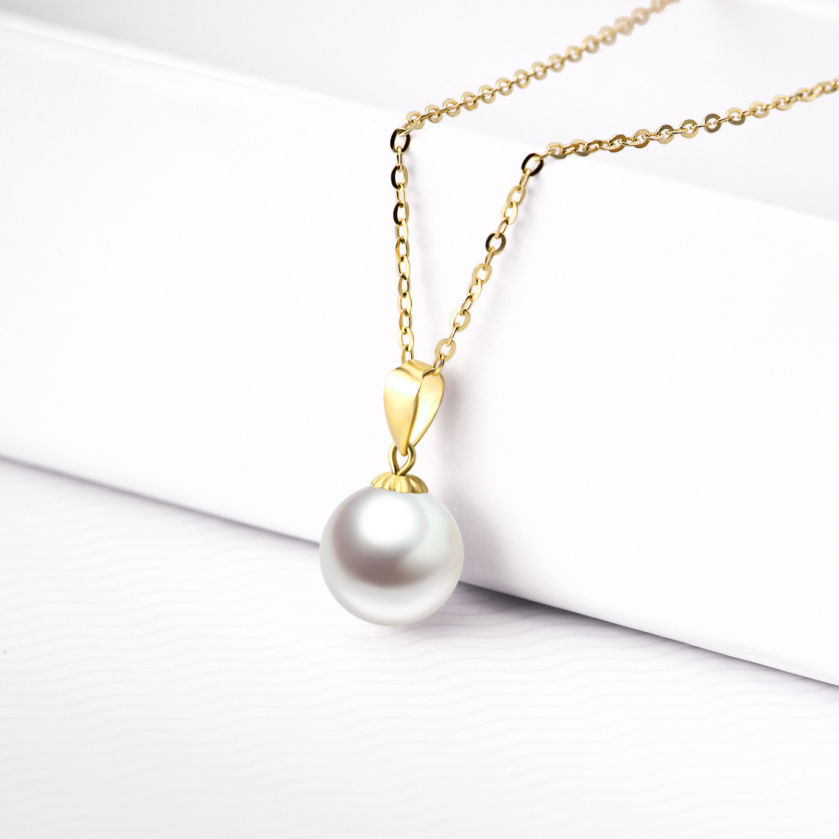 14K Yellow Gold Extender Circular Pearl Strand Necklace For Women-3