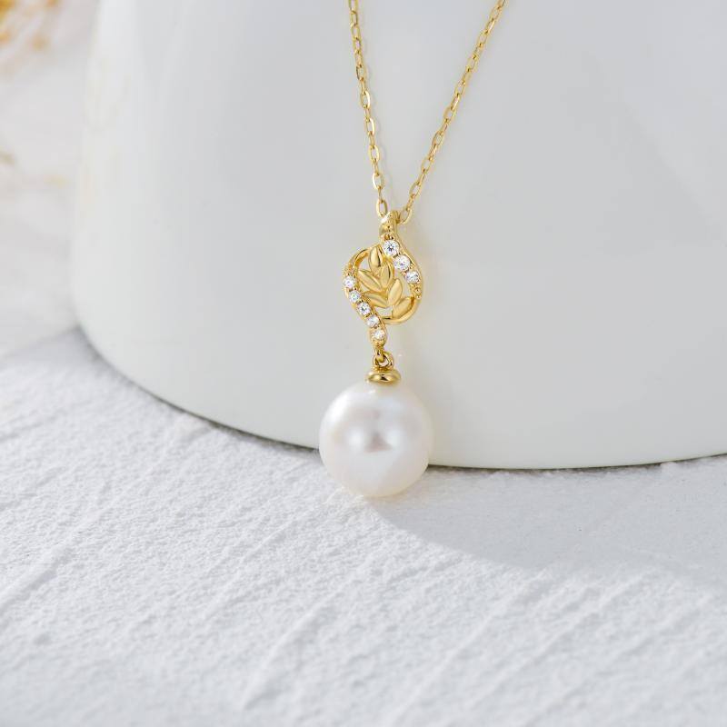 10K Gold Pearl With 5A Zircon Necklace For Women-3