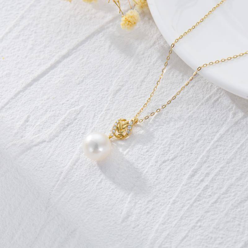 10K Gold Pearl With 5A Zircon Necklace For Women-4