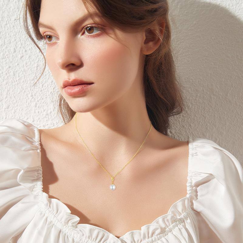 10K Gold Feather Freshwater Pearl Strand Necklace-2