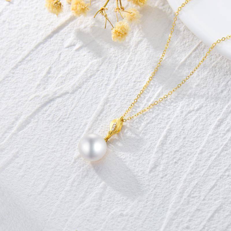 14K Gold Feather Freshwater Pearl Strand Necklace-4