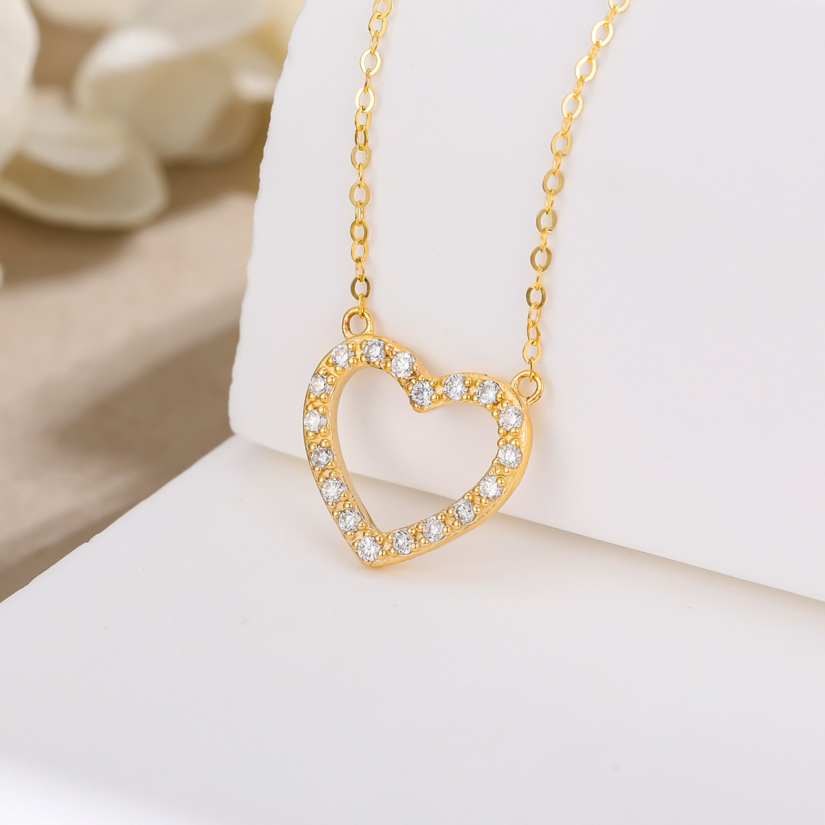 9K Gold 1/10 Carat Lab Diamonds Heart Pendant Necklace-3