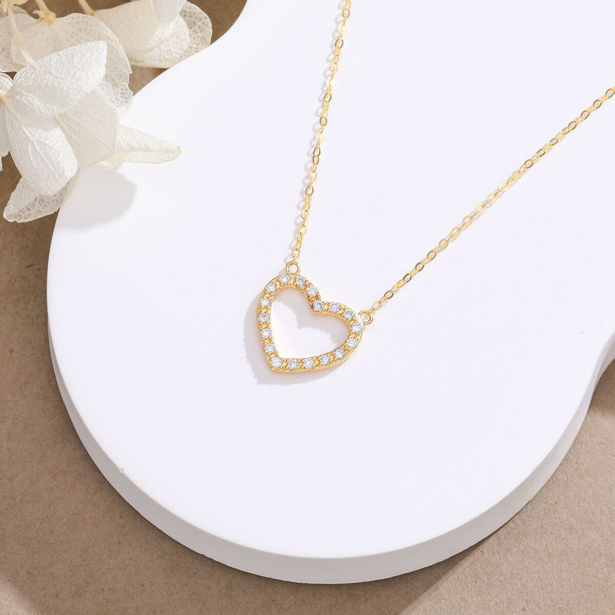 9K Gold 1/10 Carat Lab Diamonds Heart Pendant Necklace-4