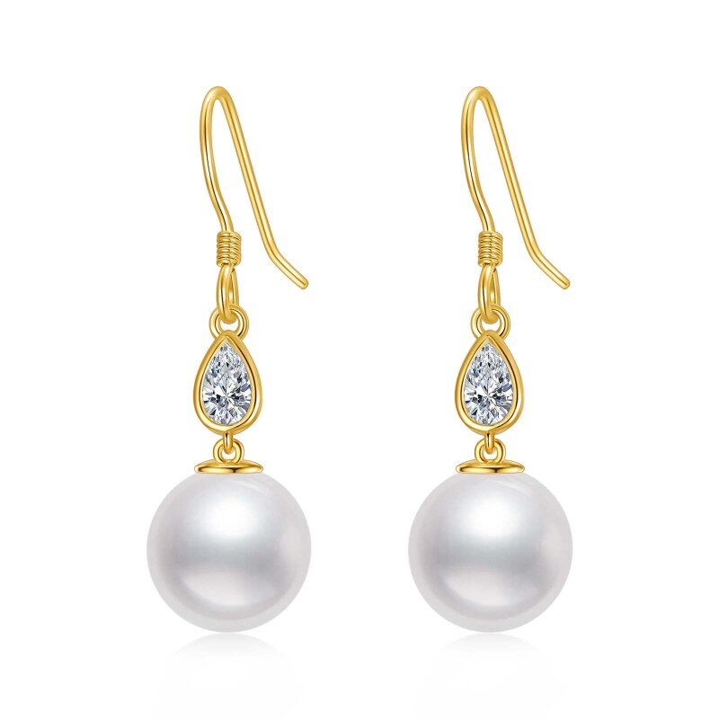 10K Gold Cubic Zirconia & Pearl Drop Shape Drop Earrings-3