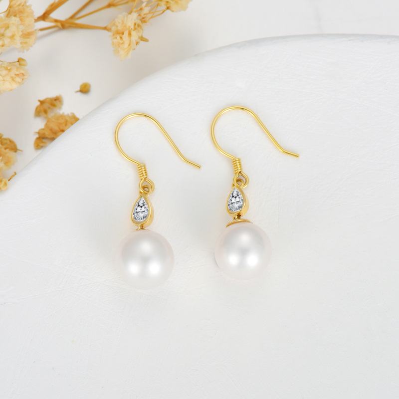 Boucles d'oreilles pendantes en or blanc 10 carats, zircon cubique et perle-4