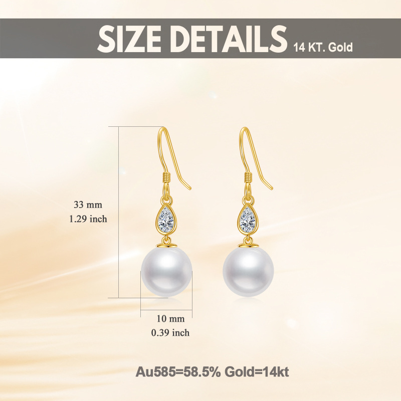 Boucles d'oreilles pendantes en or blanc 10 carats, zircon cubique et perle-6
