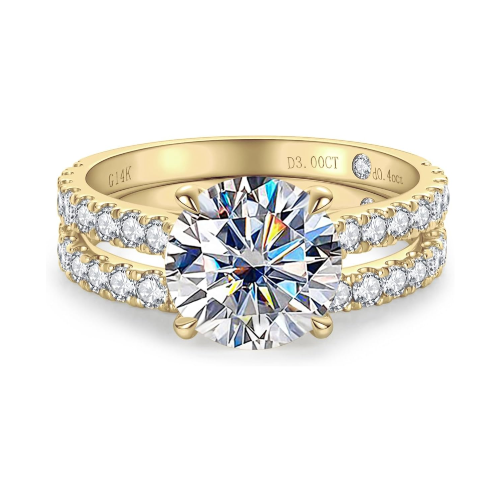 10K Gold 2.5 to 6 CT.T.W. Round Moissanite Engagement Ring Anniversary Rings Bridal Set-1