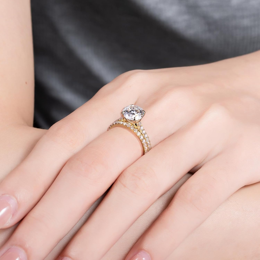 10K Gold 2.5 to 6 CT.T.W. Round Moissanite Engagement Ring Anniversary Rings Bridal Set-2
