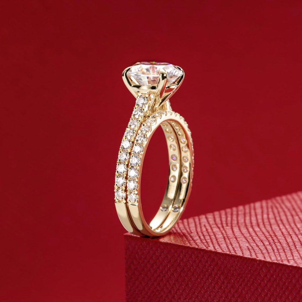 10K Gold 2.5 to 6 CT.T.W. Round Moissanite Engagement Ring Anniversary Rings Bridal Set-3