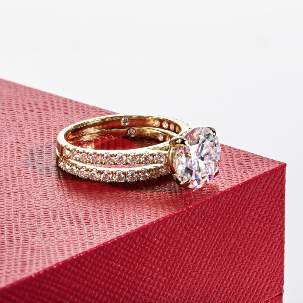 10K Gold 2.5 to 6 CT.T.W. Round Moissanite Engagement Ring Anniversary Rings Bridal Set-4