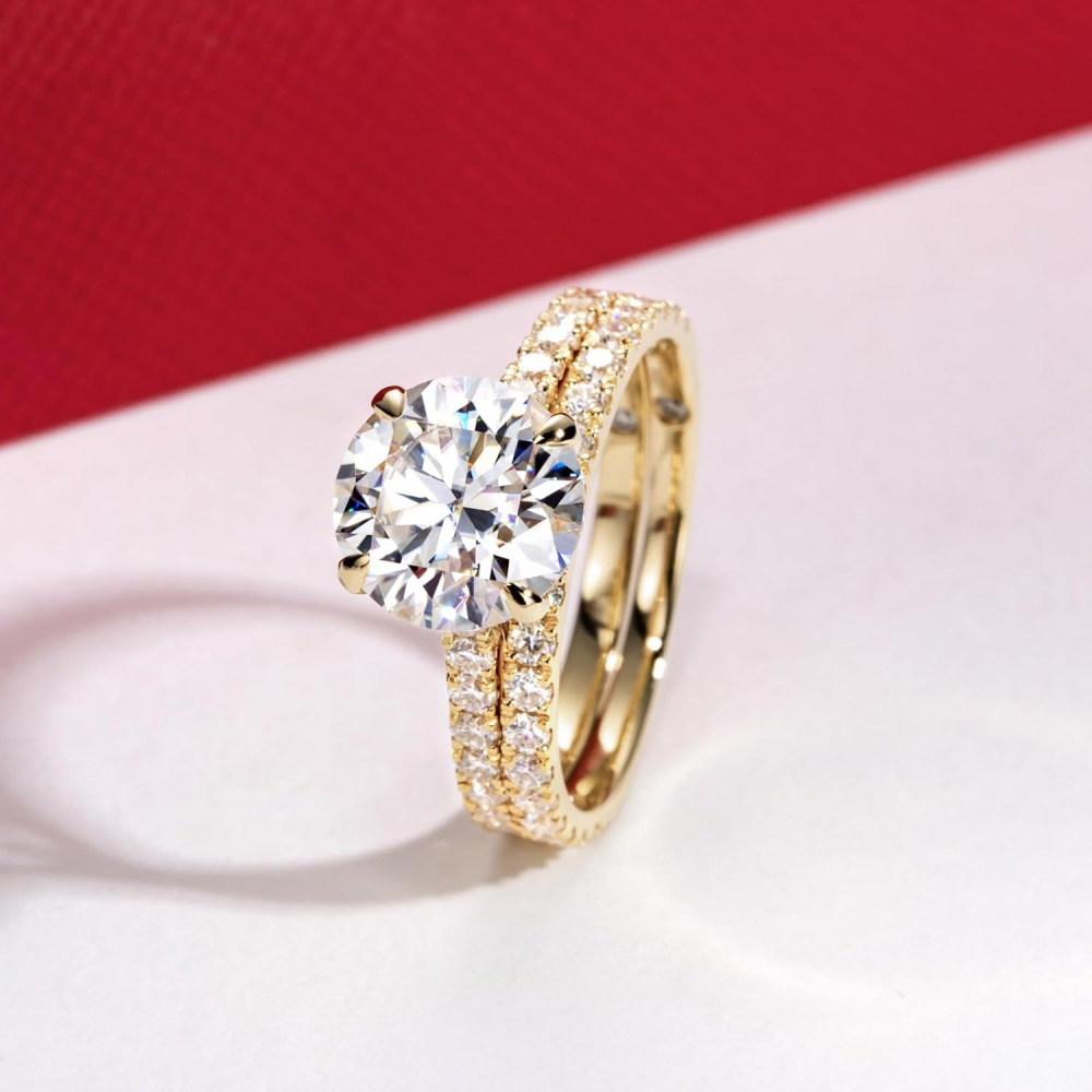 10K Gold 2.5 to 6 CT.T.W. Round Moissanite Engagement Ring Anniversary Rings Bridal Set-5