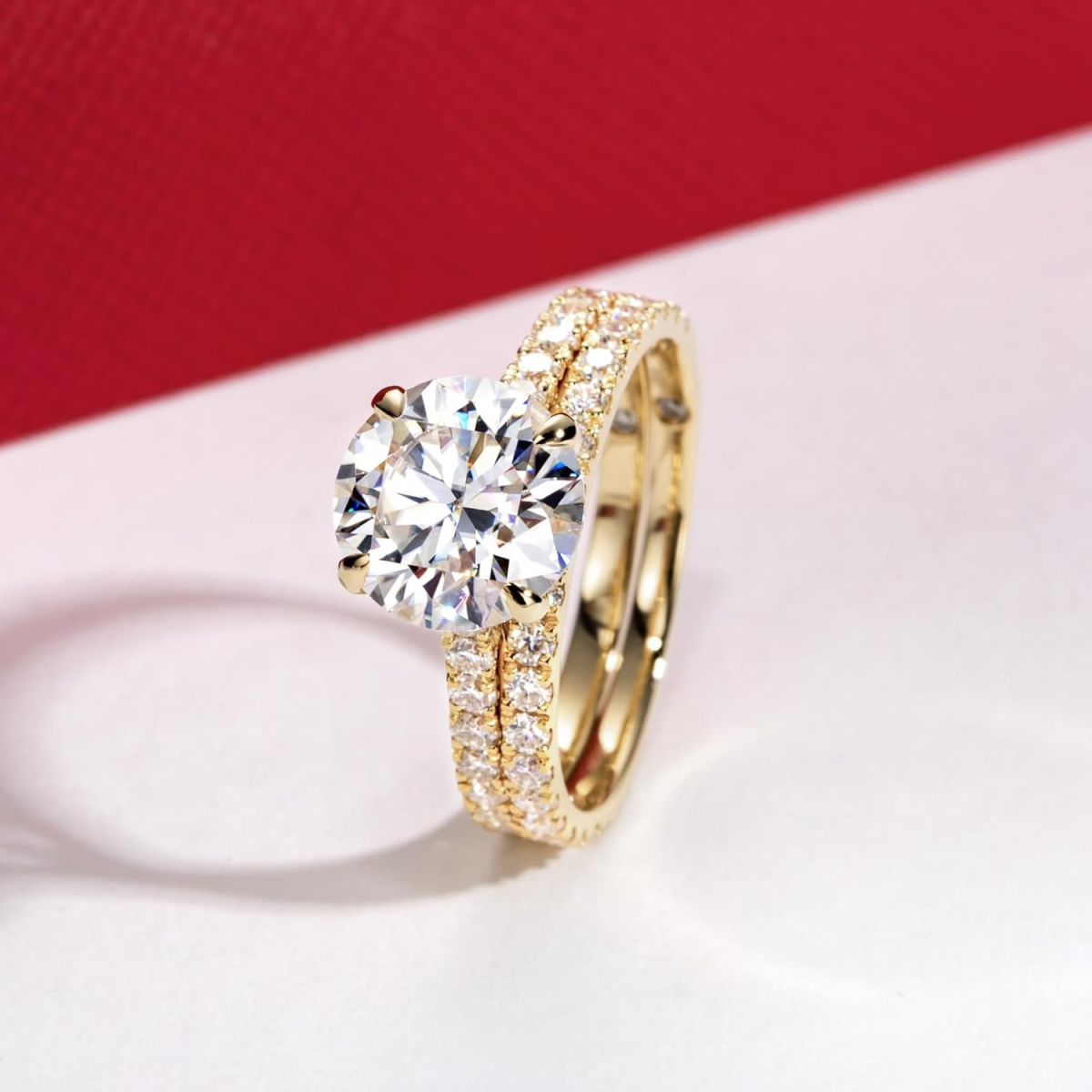 Anello di fidanzamento con incisione personalizzata in moissanite in oro 14K 4,14 CTTW (pietra centrale 3 Ct)-5