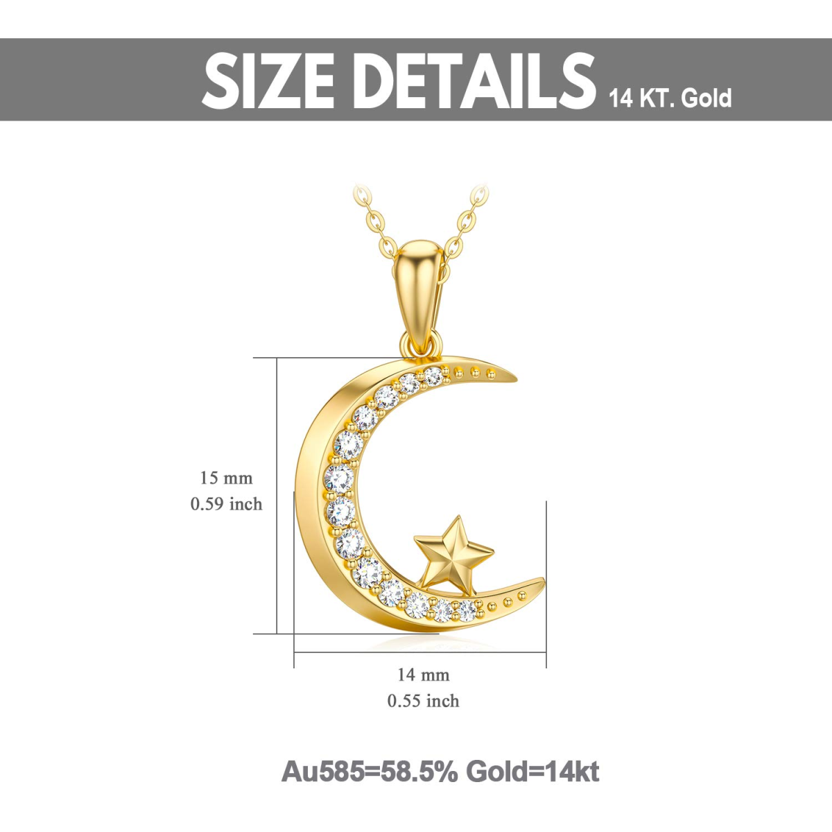 9K Gold 0.18CT Diamond Moon & Star Pendant Necklace-5